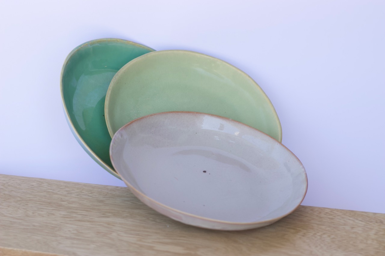 Deep Oval Plates — Three Glazes